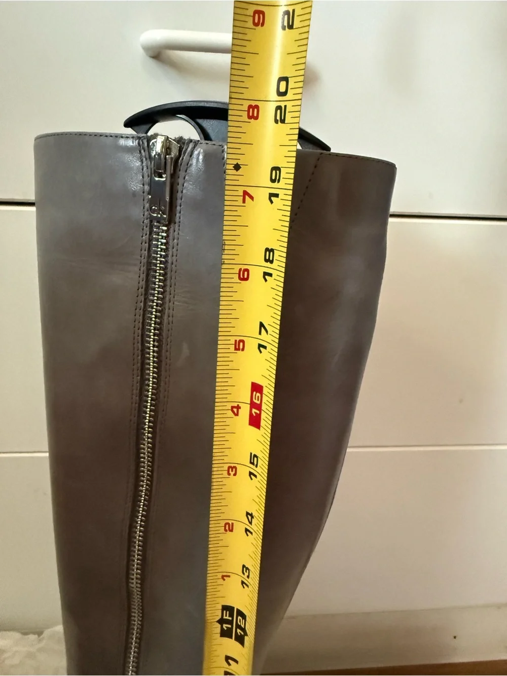 Calvin Klein Gray Leather Knee-High Block Heel Boots